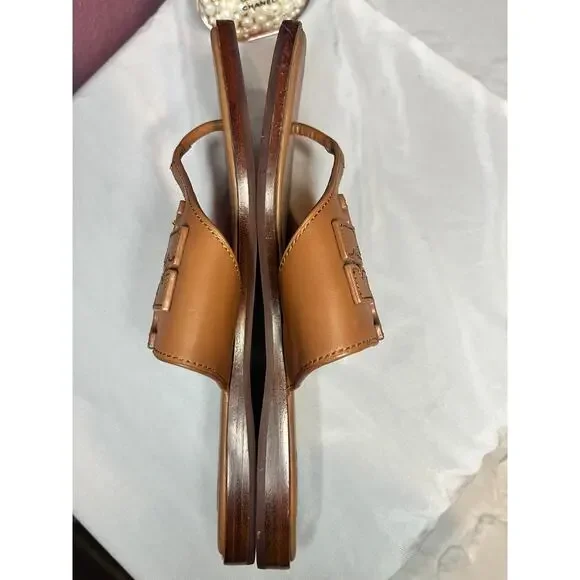 Tory Burch Jamie Weston Logo Sandals in Royal Tan US 7.5 - Picture 6 of 7